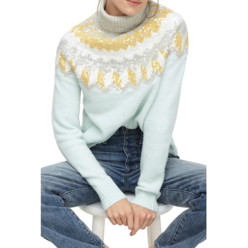 Super Soft Sequin Fair Isle Turtleneck - NWT